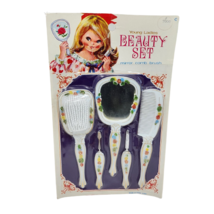 VINTAGE YOUNG LADIES BEAUTY TOY SET MIRROR BRUSH COMB FLOWERS NEW OLD STOCK - £29.27 GBP