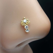 Beautiful Vertical Gold Plated Indian Style Nose Studs CZ Twist nose ring 24g - £11.84 GBP