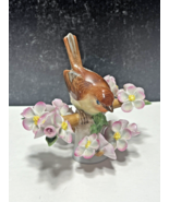 HEREND Hungary Bird on Branch w Cherry Blossom Flowers Porcelain Figurine - £98.62 GBP