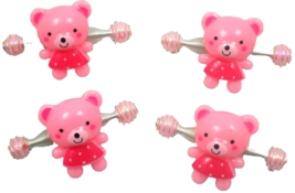 4 Set Metal Spring Pink Bear Apply Hair Clip Appliqué Young Girls Kids Fashion - $7.79