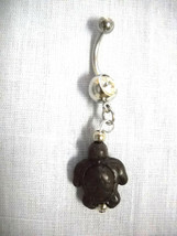 2 Sided Brown Howlite Oc EAN Honu Sea Turtle Charm On 14g Clear Cz Belly Ring Bar - £4.80 GBP