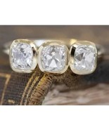 Cushion Cut Moissanite Ring,3 Stone Wedding Ring, 14K Yellow Bezel Setti... - $99.99