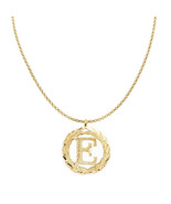 Genuine 14k Yellow Gold 0.78&quot; Wreath Initial Letter E Pendant Necklace 1... - $368.00+