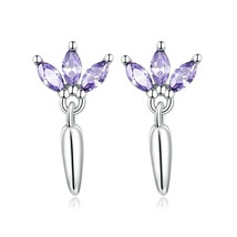 Bamoer Genuine 925 Silver Elegant Purple Leaf Stud Earrings Silver Zircon Ear St - £17.74 GBP