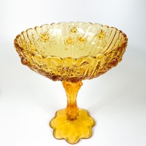 Fenton Cabbage Rose Amber 7.5” Tall Pedestal Compote Candy Dish - £15.81 GBP