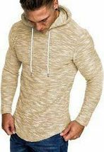 Coofandy Mens Hooded Sweatshirt Long Sleeve Knitted Hoodies, Khaki, Size Medium - $37.00