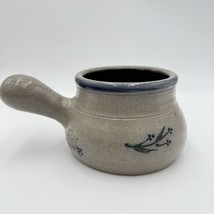 Rowe Pottery Works Salt Glazed Soup Crock Bowl Salt Glaze Blue Floral De... - $58.50