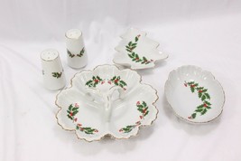 Christmas Holly Japan Candy Dish Salt Pepper Shaker Relish Dish Lot of 5... - $21.55