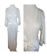 Vintage Cream Satin Bridal Nylon Robe Lace Trim Long USA M/L - £37.17 GBP