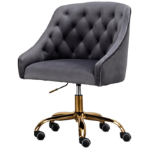 Dark Gray Velvet Tufted Swivel Task Chair with Gold Base and Wheels - £127.17 GBP
