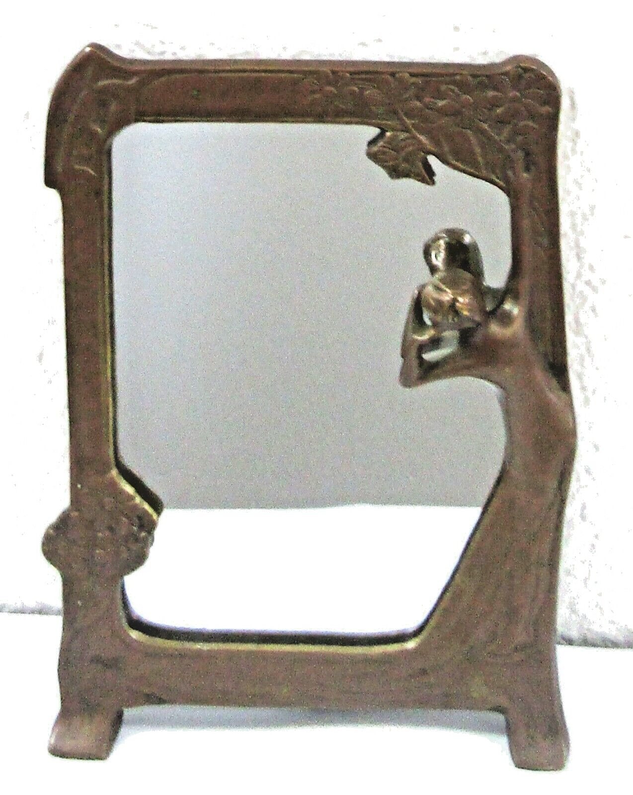 Lady of the Lake Antique Art Nouveau Bronze Free-Standing Table Mirror c... - $395.01