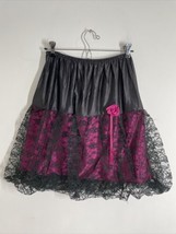 Vtg UW UndercoverWear M Black Pink Nylon Bubble Hem Lace Half Slip Skirt... - £37.09 GBP