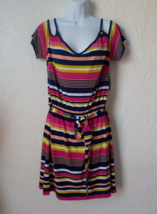 Laundry Shelli Segal Casual Striped Dress Women Medium Off Shoulder Mult... - $21.77