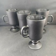 Set of 4 Vintage Libbey Frosted Black Amethyst Glass Irish Pedestal Coffee Mugs - £33.19 GBP