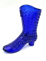  Cobalt Blue Glass Boot~~Tight Star Pattern with Tassel Zip Side Button up - $17.82