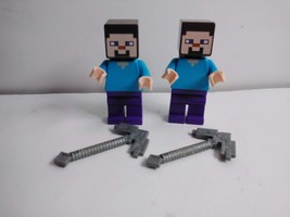LEGO Minecraft Minifigures: 2 Steves w Stone Pickaxe Accessories &amp; 2 Zombies - £3.54 GBP