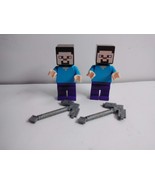 LEGO Minecraft Minifigures: 2 Steves w Stone Pickaxe Accessories &amp; 2 Zom... - £3.58 GBP