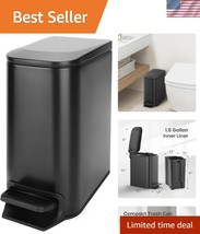 Compact 1.6 Gallon Soft Close Bathroom Trash Can - Matte Black Stainless... - $40.50