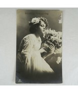 Young Woman with Vase Birthday Postcard Vintage RPPC Belgium Posted 1912 - £7.66 GBP