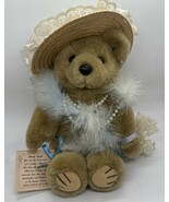 VINTAGE BEARLY PEOPLE Fancy Plush Bear w/ Blue Boa, Hat, &amp; Faux Pearls - €29,60 EUR