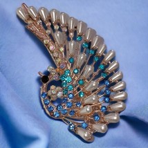 Peacock Rhinestone Large Hair Clip Alloy Metal Bridal Valentines Wedding Prom - £19.16 GBP
