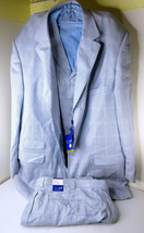 E.J. Samuel 3-Piece Suit Set Blue Check Stripe Vest Pants Jacket #M2501 ... - £63.12 GBP