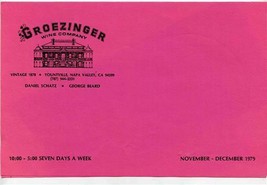 Groezinger Wine Co. Selections Brochure Yountville Napa Valley California 1979 - £14.24 GBP