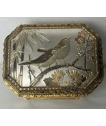 Gold Intricate Metal Jewelry Box Bird Design,  Flowering Tree Velvet Lining - $17.81