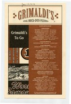 Grimaldi&#39;s Coal Brick Oven Pizzeria Menu Many Locations  - £9.30 GBP