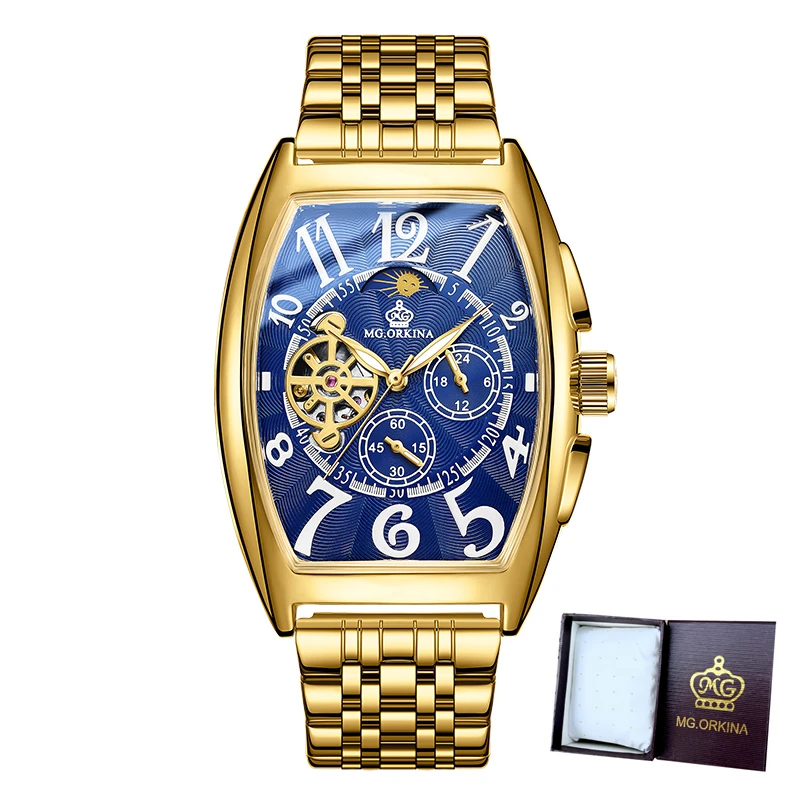  Case Big Square Dial Automatic Watch Men Tourbillon Mechanical Wristwatch Stain - £111.52 GBP