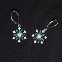 Sterling Silver Snowflake Earrings with Emeralds and Diamonds (all lab created) - £32.40 GBP