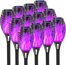 Solar Lights Outdoor, 12 LED Purple Solar Tiki Torches - £63.57 GBP