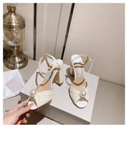 lady luxury brand pearl-covered Sacaria Satin Platform Sandals wedding White Buc - £246.67 GBP