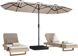 15Ft Patio Umbrella With Base,Large Outdoor Double-Sided Rectangle, Beige - $220.97