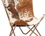 Home Decor Genuine Goat Leather Butterfly Arm Chair With Black/Brown Whi... - $259.99