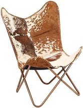 Home Decor Genuine Goat Leather Butterfly Arm Chair With Black/Brown White Hair  - £203.06 GBP
