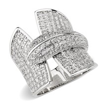 Unique Pave Simulated Diamond Sparkling Wide Band Rhodium Plated Cocktail Ring - £61.47 GBP