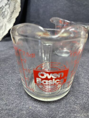 Vintage Anchor Hocking Oven Basics 1 Cup Glass Measuring Cup Red Print - $8.71