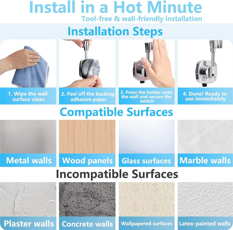 Shower Head Holder Suction Cup, 360° Adjustable Handheld Shower Holder Wall Moun Item image 6