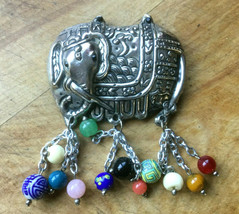 Vintage Antique Silver Tone Elephant Safari Animal Brooch with Beads by Katrina - £43.28 GBP