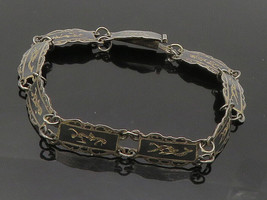 SIAM 925 Sterling Silver - Vintage Niello Enamel Dancer Chain Bracelet - BT6426 - £53.23 GBP