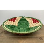 Vintage Hand Woven Indian 12” Coiled Basket Colorful Spiral Green Red Na... - $32.62