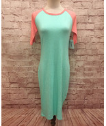 LuLaRoe JULIA Dress Raglan Short Sleeve Mint Green Pink BodyCon Stretch ... - £21.63 GBP