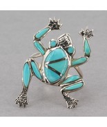 Signed Philipines Handcrafted Sterling Silver Turquoise Inlay Frog Ring ... - £39.27 GBP