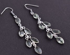 Handmade Silver Green Amethyst Marquise Shape Silver /Gold/ Rose Plated Earrings - £17.46 GBP+