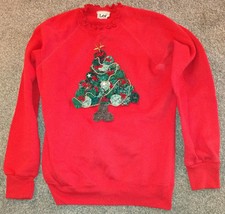 Vintage Sweatshirt Christmas Tree Holiday Red Lee Sweatshirt 1980 Sz 38-40W USA - $7.50