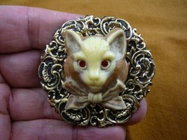 (CL52-109) KITTY tan brown Hell cat kitten large CAMEO Pin Pendant brooch cats - $40.19