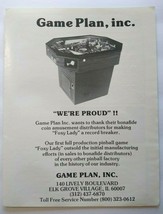 Game Plan Foxy Lady Pinball Trade AD 1978 Original Game Artwork Retro Co... - £16.66 GBP