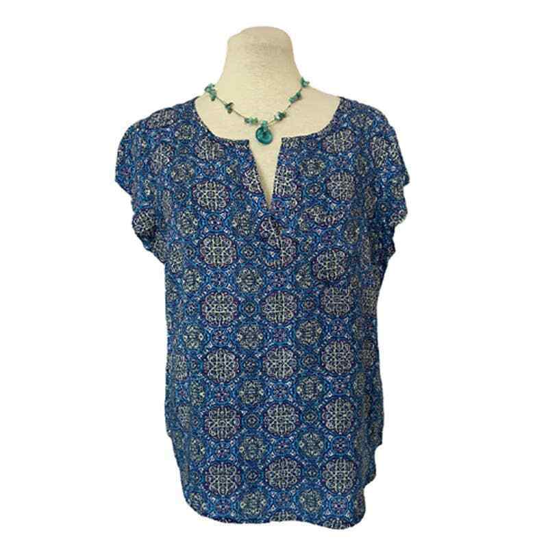 Willi Smith Short Sleeve Multicolor Blue Purple Top Size M - $14.85