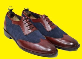 An item in the Fashion category: Men's Handmade Formal Shoes Two Tone Blue & Burgundy Suede & Leather Lace 